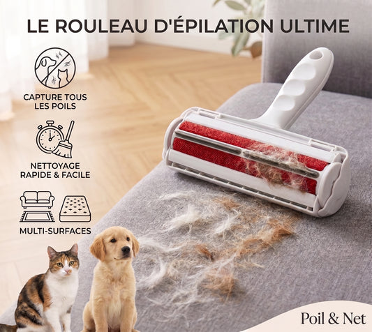 Rouleau anti-poils réutilisable avec base auto-nettoyante — sans recharge